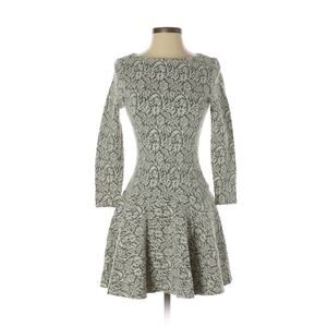 CATHERINE MALANDRINO Gray & White Floral Long Sleeve Drop Waist Dress - XS